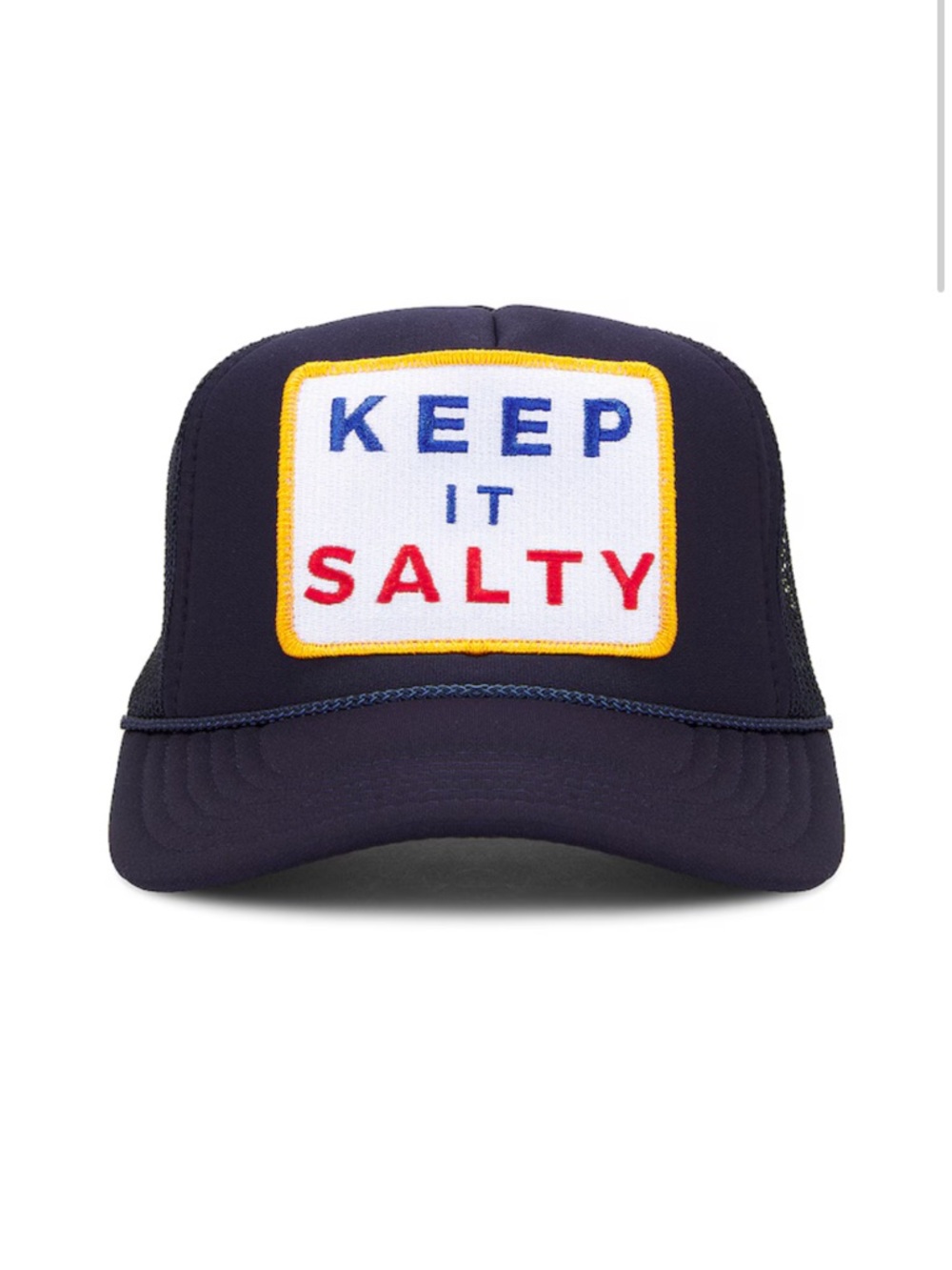 Friday Feelin Salty Trucker Hat in Navy Blue from revolve